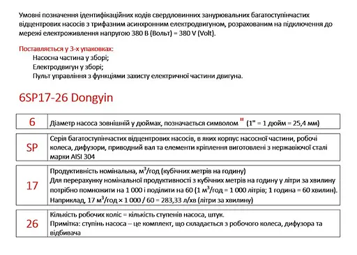 Насос відцентровий свердловинний DONGYIN 6SP60-12 380В 22кВт H 168(94)м Q 1300(1000)л/хв Ø145мм +пульт (з 3х частин) (7777693) - фото 4