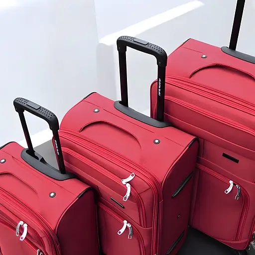 Набор тканевых чемоданов 3в1 с кодовым замком и телескопической ручкой красный (6071) - фото 4