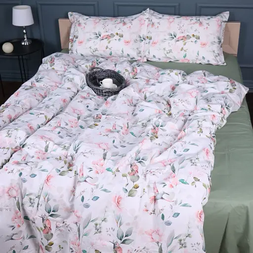 Простыня MirSon Поплин 00-9 Birds and Flowers 200x220 см зеленая (2200009709319)