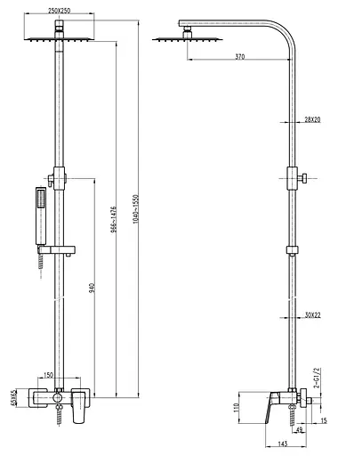 Душова система Topaz Lexi TL 21702-H57-BL, Чорний матовий - фото 5