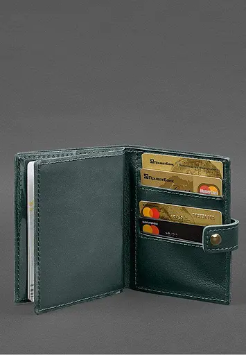 Кожаная обложка-портмоне на паспорт с гербом Украины 25.0 Зеленая - фото 5