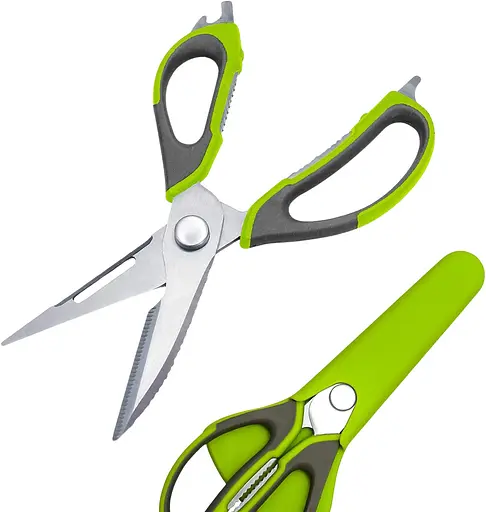 Кухонные многофункциональные ножницы в магнитном чехле (рыбочистка, орехокол, открывачка, разделка мяса), Kitchen Master Салатовый 87296 - фото 2