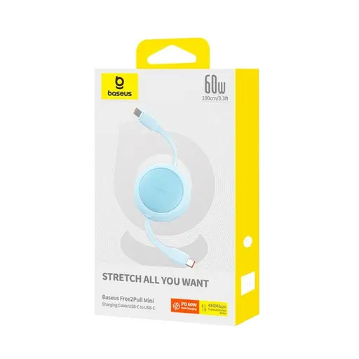 Кабель Baseus Free2Pull Mini Charging Cable USB-C to USB-C 60W 1m Galaxy Blue - фото 2