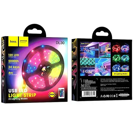 Світлодіодна стрічка Hoco DL30 RGB 4м + пульт (Чорна) - фото 3