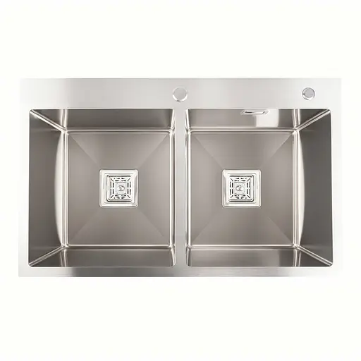 Кухонна мийка нержавійка Platinum Handmade HDB 78x48 на дві чаші (квадратний сифон,3.0/1.0), Нержавіюча сталь - фото 1