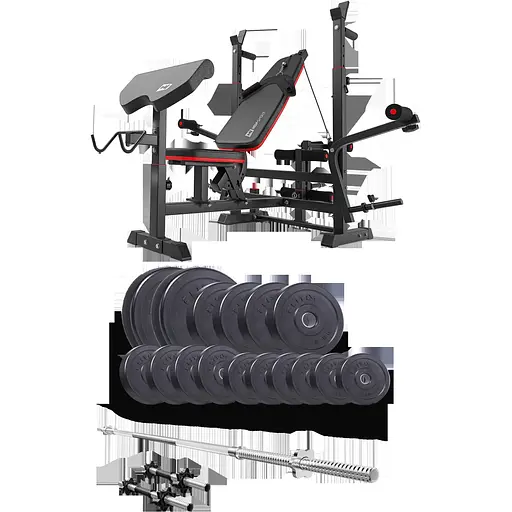Набір Elitum Titan 68кг з лавою HS-1075 Pro, штангою та гантелями