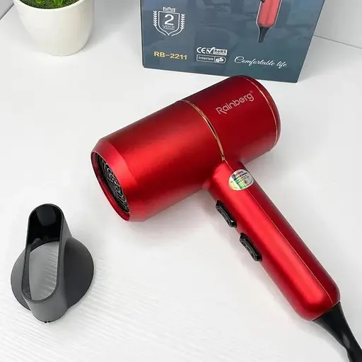Фен стайлер для сушки и укладки волос Rainberg RB-2211 с концентратором Холодный обдув 6800W Красный/золото - фото 4