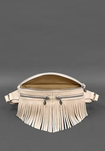 Шкіряна жіноча сумка на пояс Spirit світло-бежева краст - фото 8