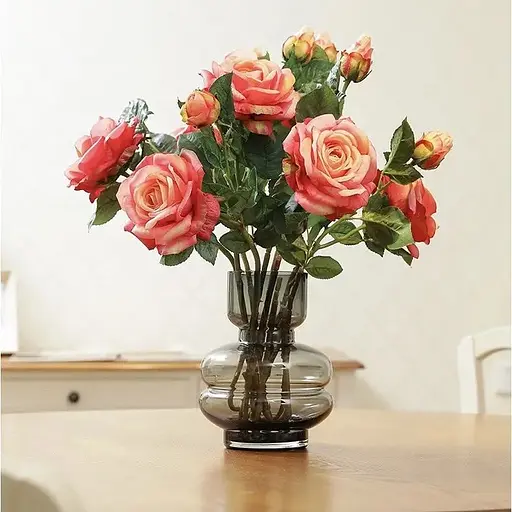 Троянда штучна Real Touch латексна квітка з бутоном 65 см сицилійський апельсин рожево-персикова - фото 7