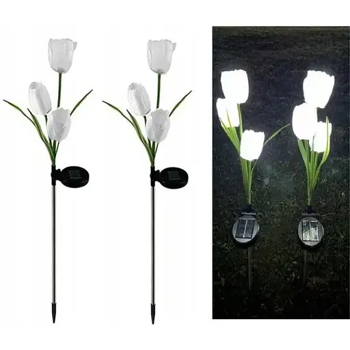 Світильники Sun Lamp садові на сонячній батареї тюльпани квіти білі 2 шт
