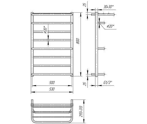 Водяной полотенцесушитель Mario Люксор 800x530/500, Хром - фото 2