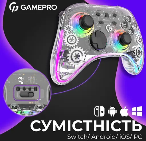 Геймпад джойстик GamePro GP-X13-T Xinput Bluetooth/2.4G/USB (Switch/PC/iOS/Android) Transparent - фото 16