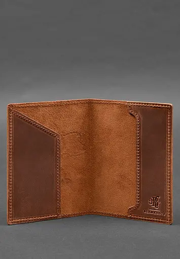 Кожаная обложка для паспорта с картой Украины светло-коричневый Crazy Horse - фото 5