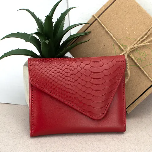 Гаманець жіночий шкіряний маленький Sabrina червоний пітон - фото 1