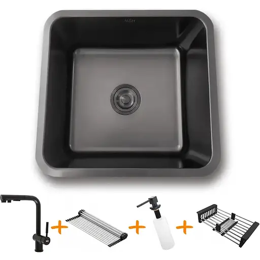 Комплект чорної кухонної мийки та змішувача Nett з нержавіючої сталі NB-4643 - фото 3