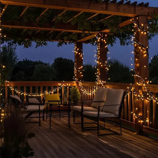 Новорічна гірлянда вулична GarlandoPro 50 м 500 LED із сонячною батареєю 8 режимів роботи чорний провід Жовтий SB500L50MBY