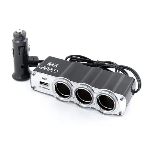 Разветвитель прикуривателя Carlife CS301 3-в-1 + USB 60 W 12 В 5 A - фото 2
