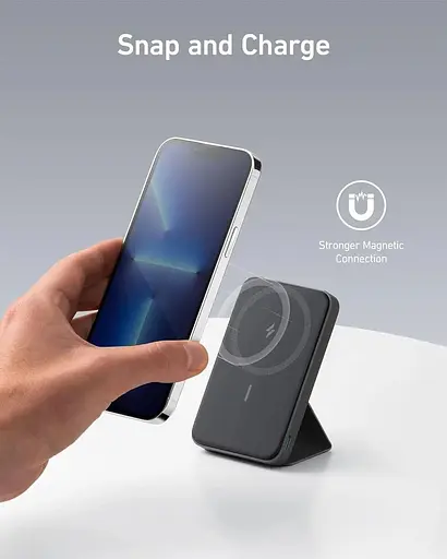 Магнітний павербанк Anker 622 MagGo 5000 mAh 12 W з бездротовою зарядкою та підставкою чорний - фото 2