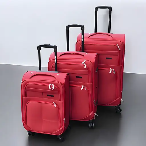 Набор тканевых чемоданов 3в1 с кодовым замком и телескопической ручкой красный (6071) - фото 2