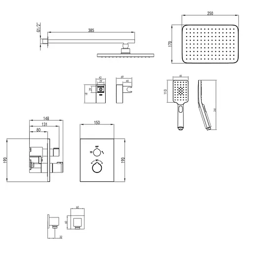 Душова система прихованого монтажу Imprese Centrum VR-50400, Хром - фото 2