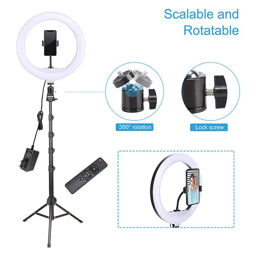 Держатель с кольцевым освещением Bluetooth 12" YQ-320A light set (Kit2) 170cm Stand, Plug Powered - фото 2