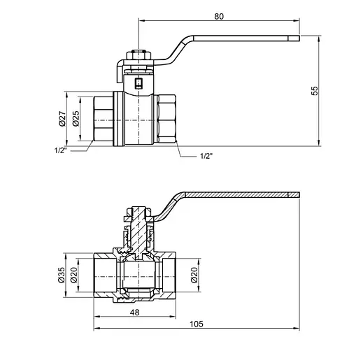 Кран кульовий Thermo Alliance Base 1/2" ВВ прямий, PN40, важіль SD600W15 - фото 8