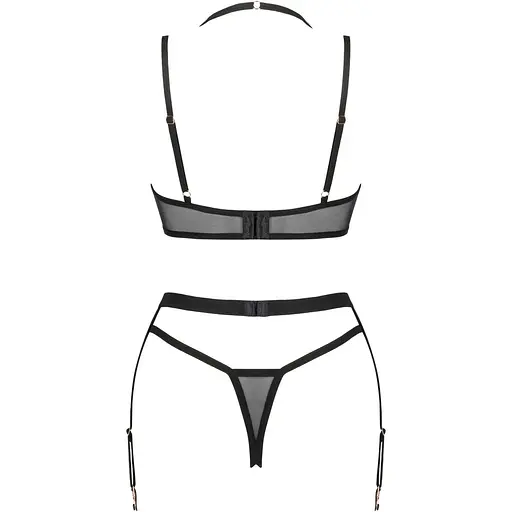 Комплект білизни Obsessive Selinne 3-pcs set M/L Black, бюстгальтер, стрінги пояс для панчіх - фото 4