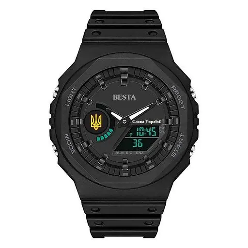 Чоловічий водостійкий тактичний годинник Besta Jocker UA (Чорний)