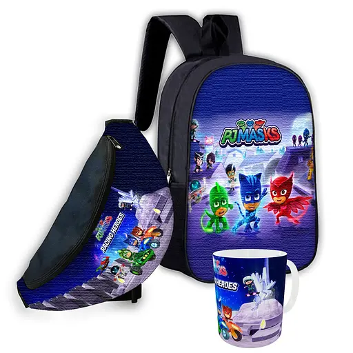 Набір дитячий Герої в Масках рюкзак 36х27см сумка-бананка, кружка з принтом для хлопчика (01636)