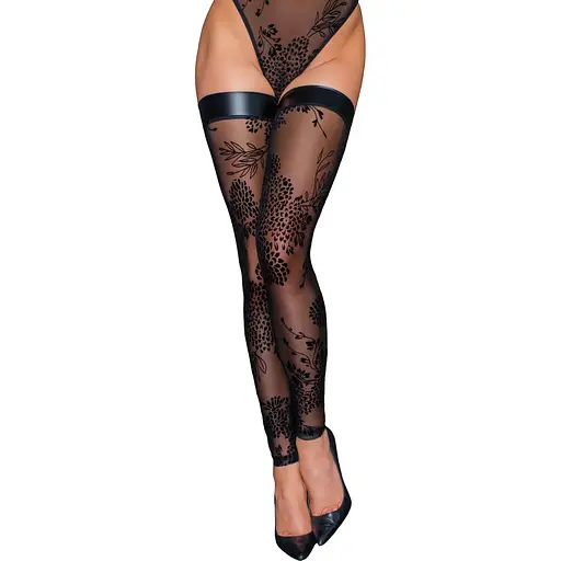 Чулки Noir Handmade F243 Tulle stockings With patterned fLock embroidery - S
