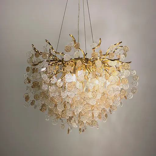 Люстра в золотистому корпусі з пластинами з комбінованого скла Line.F MD 9046 GD - фото 3