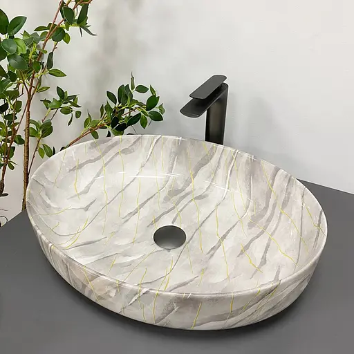 Умивальник VBI Udine stone glossy накладний VBI-012102, Сірий - фото 3