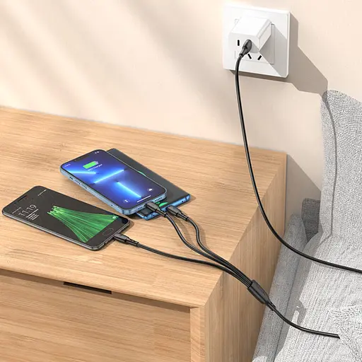 Кабель BOROFONE BX71 USB to iP+Type-C+Micro 2A, 1m, PVC, PVC connectors, Black - фото 4