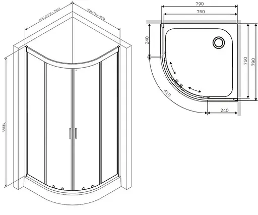 Душевая кабина AM.PM Gem 1/4 Round W90UG-401-8080-MT - фото 5
