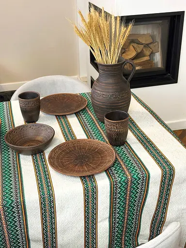 Лляна скатертина великодня з українським орнаментом Рандеву зелений 290х150 см - фото 5