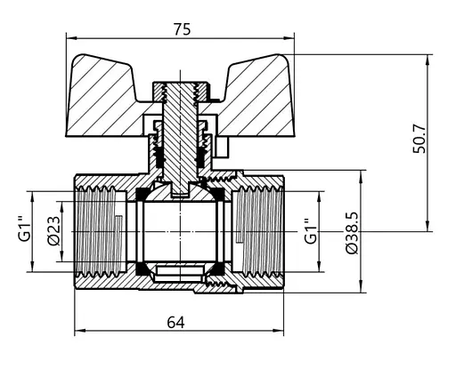 Кран шаровой Thermo Alliance Base 1" ВВ прямой, PN40, бабочка SD602W25 - фото 7