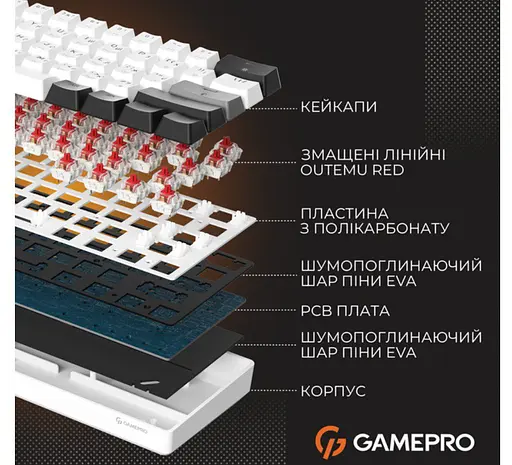 Клавіатура ігрова механічна GamePro GPMK-130BW USB Red Outemu Swithes Hot-Swap Black-White - фото 5