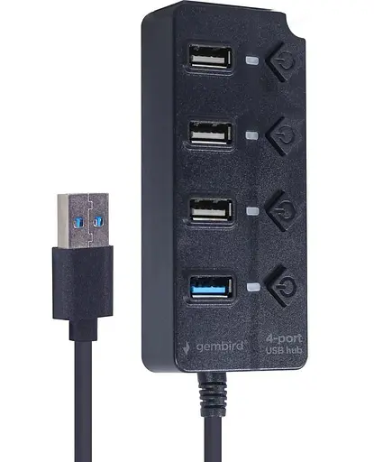 USB-Хаб Gembird 4 порти UHB-U3P1U2P3P-01, пластик, чорний (UHB-U3P1U2P3P-01) - фото 4