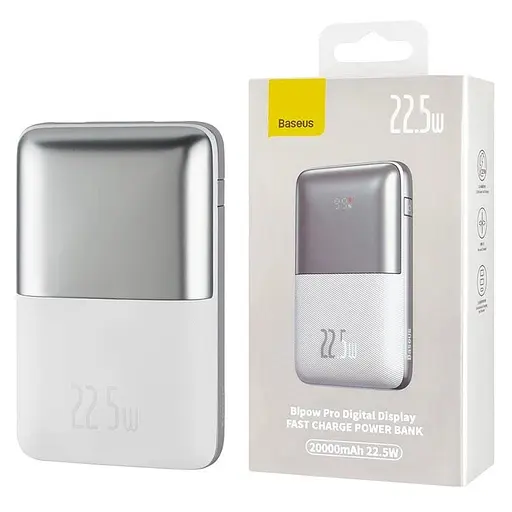 Мобільна батарея BASEUS Bipow Pro Digital Display Fast Charge 20000mAh 22.5W белая - фото 3