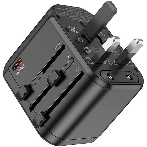 Універсальний зарядний пристрій HOCO AC15 Walker three-port PD20W(1C2A) universal conversion charger Black - фото 2