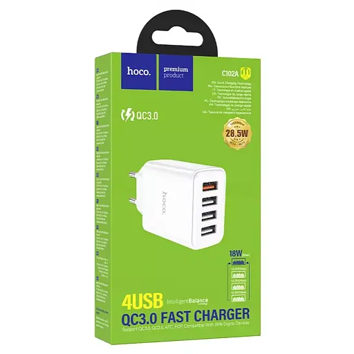 Зарядний пристрій адаптер Hoco C102A блок живлення 4 порти - фото 3