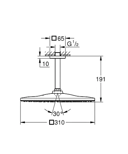 Верхний душ с потолочным кронштейном Grohe Rainshower Mono 26566000, Хром - фото 2