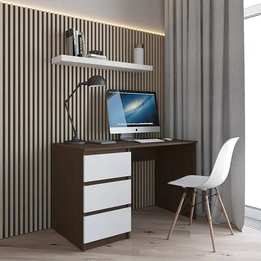 Комп’ютерний стіл Vays R-13 Венге Темний-Білий фасад, письмовий з тумбою зліва, 3 шухляди, без ручок, ЛДСП, 120×60×75 см - для дому та офісу