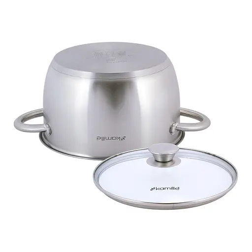 Каструля 3 л з нержавіючої сталі з кришкою та порожнистими ручками для індукції та газу KM-4902 Сірий 87480 - фото 7