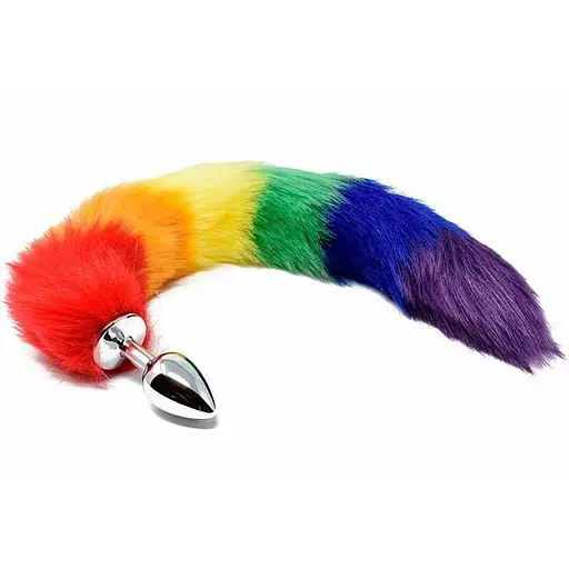 Анальна пробка металева конусна з довгим хвостиком 6 см мультиколор - фото 1