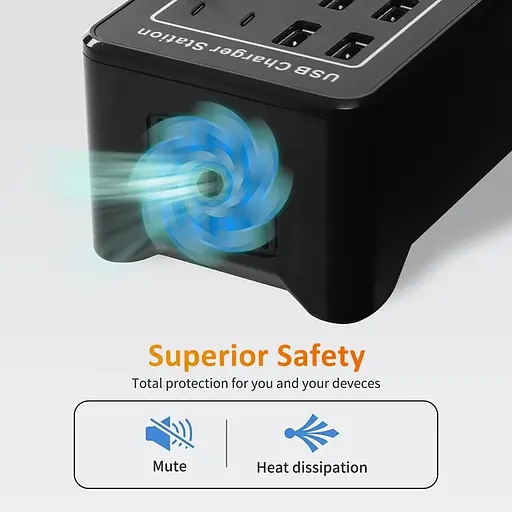 Зарядна станція ILEPO багатопортова на 10 USB портів + 10 Type-C 100 Вт / мережевий мультизарядний пристрій (19017) - фото 3