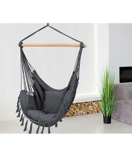 Підвісне крісло гамак бразильський стілець Heckermann + 2 подушки Dark grey - фото 4