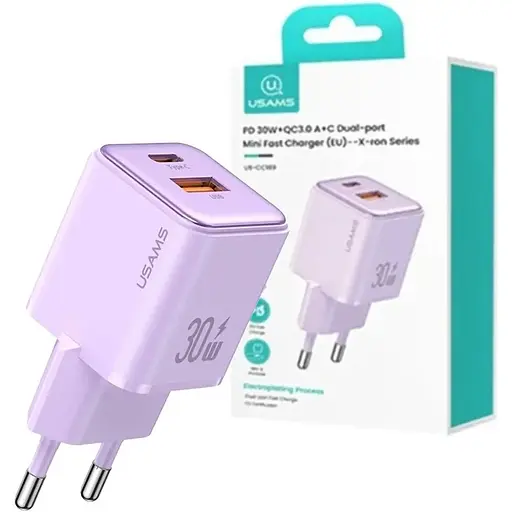 Сетевое зарядное устройство Usams US-CC189 30W Purple (CC189TC03) [139646] - фото 2