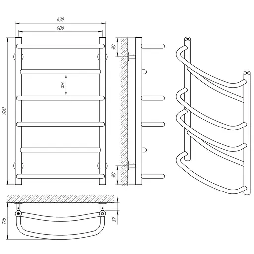 Водяна рушникосушка Laris Єврофлеш П6 400x700 74100013, Хром - фото 4