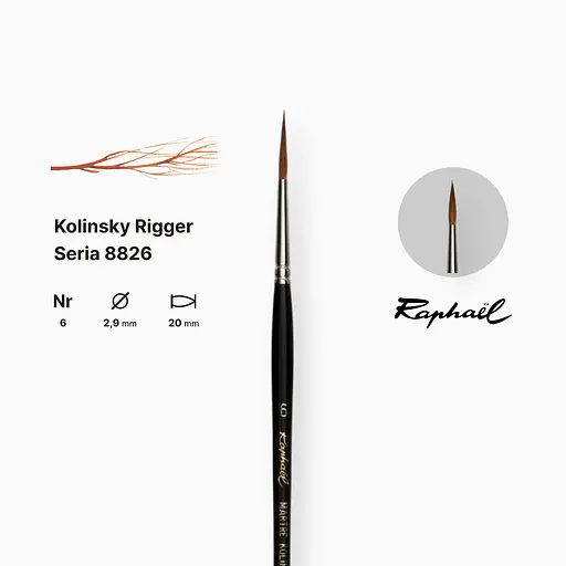 Кисть колонок длинная заостренная Raphael Kolinsky Rigger, №6, короткая ручка - фото 2